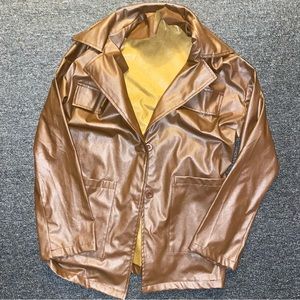 Button Up Faux Leather Blazer